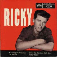 Ricky Nelson EP vinyl record with picture sleeve in top condition. Schallplatte Single Vinyl 45rpm singles. Auch fr Jukebox und Musikbox wie Wurlitzer und Seeburg. Disque 45 tours avec pochette. Disco 45 giri con copertino. Hello Mary Lou