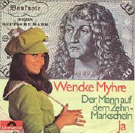 Wencke Myhre 'der Mann auf dem Zehnmarkschein' Single. Schallplatte. Vinyl-Single mit Original-Bildhlle. Deutsche Schlager Schallplatte. Auch fr Musibox und Jukebox wie Wurlitzer und Seeburg geeignet. Wencke Myhre Schlager Singles auf Vinyl. Deutsche Schlagerplatte Hits und Oldies. 60 er Jahre